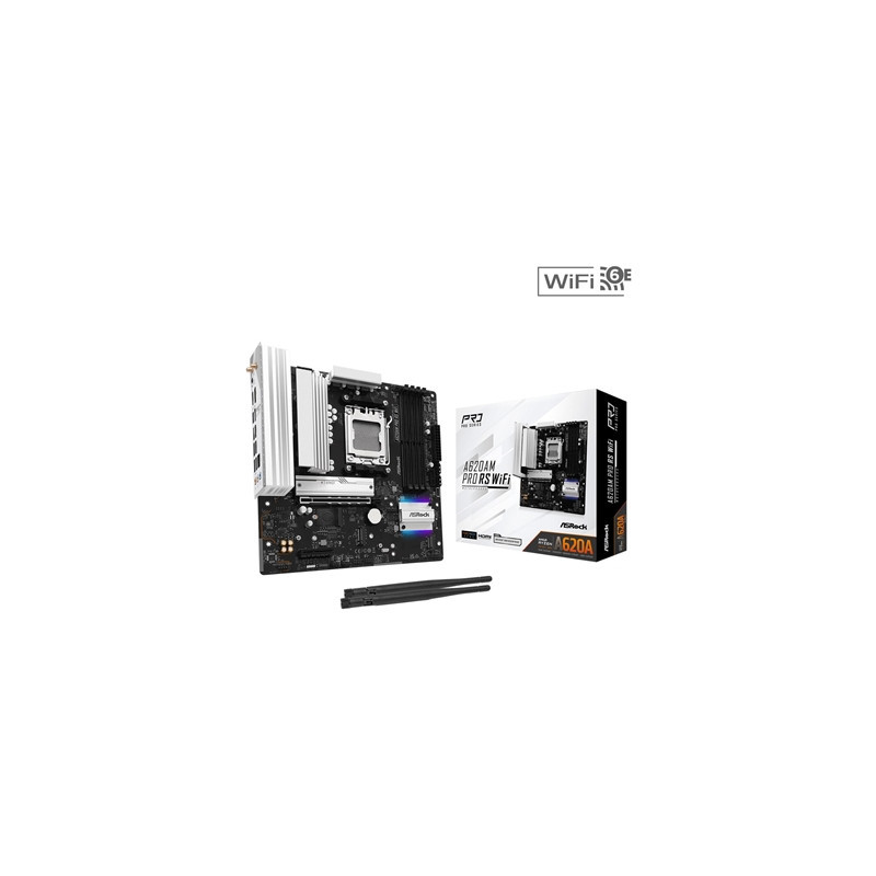 ASRock A620AM Pro RS WiFi AMD Socket AM5 Motherboard  4x DDR5 Slots  3x M.2 Socket  2.5GbE LAN  Wi-Fi 6E  1x HDMI Port / 1x Disp
