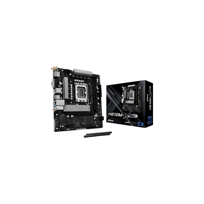 ASRock H810M-X WIFI Intel Socket 1851 Motherboard  2x DDR5 DIMM Slots  1x M.2 Socket  2.5G LAN  Wi-Fi 5  1x HDMI Port / 1x Displ