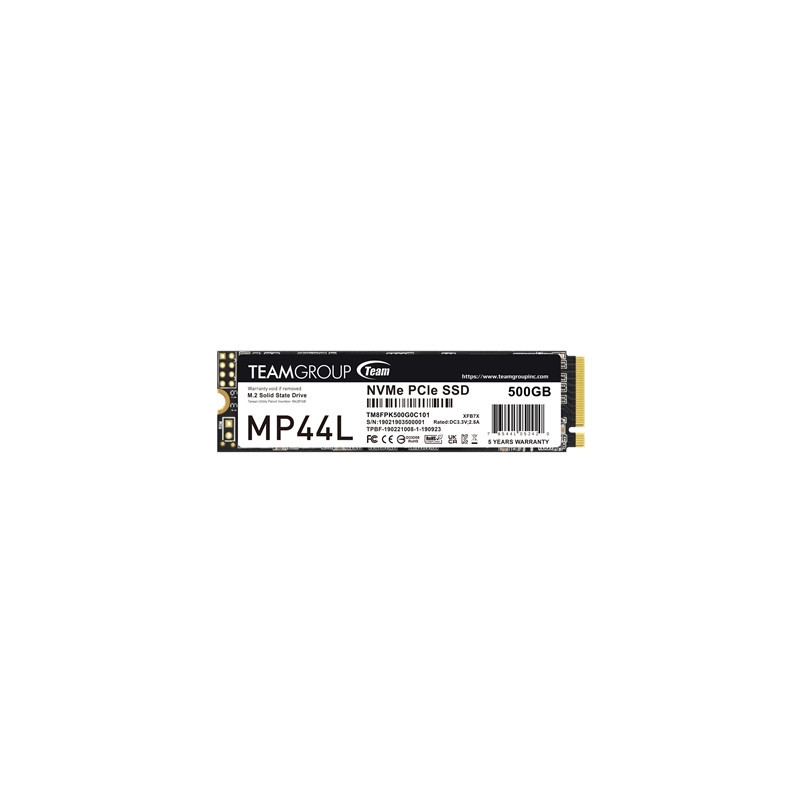 Team MP44L (TM8FPK500G0C101) 500GB NVMe SSD  PCIe Gen4  M.2 Interface  2280  Read 5000 MB/s  Write 3700 MB/s  5 Year Warranty