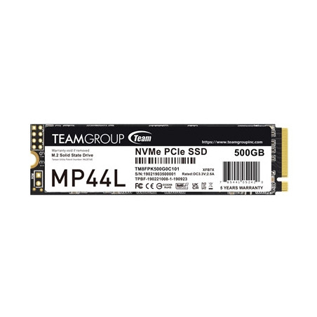Team MP44L (TM8FPK500G0C101) 500GB NVMe SSD  PCIe Gen4  M.2 Interface  2280  Read 5000 MB/s  Write 3700 MB/s  5 Year Warranty