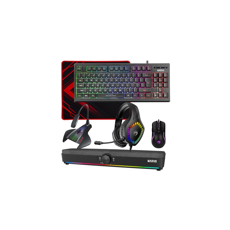 Marvo Scorpion 6-Product Gaming & Streaming Bundle featuring 80% TKL Multimedia Keyboard  Programmable USB Mouse  Non-Slip Mouse