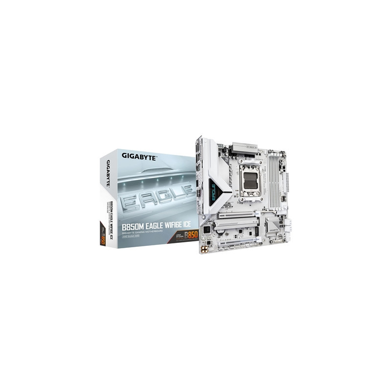 Gigabyte B850M Eagle WIFI6E ICE AMD AM5 Socket Motherboard  Micro ATX  4x DDR5 Slots  2x M.2 Sockets  Fitted I/O Shield  2.5GbE 