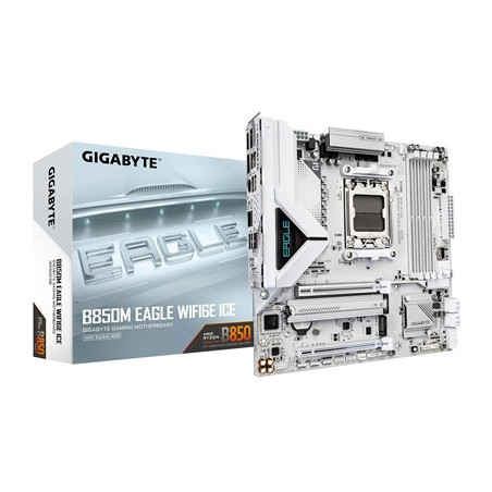 Gigabyte B850M Eagle WIFI6E ICE AMD AM5 Socket Motherboard  Micro ATX  4x DDR5 Slots  2x M.2 Sockets  Fitted I/O Shield  2.5GbE 
