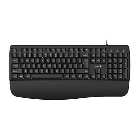 Genius KB-123 Wired AI Copilot Business Keyboard with Palm Rest  USB Plug and Play  Multimedia Function Keys  Full Size UK Layou