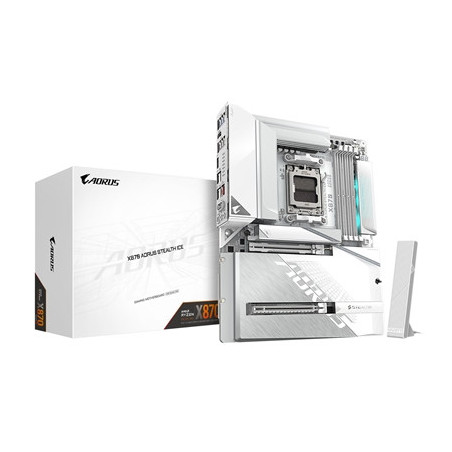 Gigabyte X870 AORUS STEALTH ICE AMD AM5 Socket Motherboard  ATX  4x DDR5 Slots  4x M.2 Socket  5GbE LAN  Wi-Fi 7  1x HDMI Port /