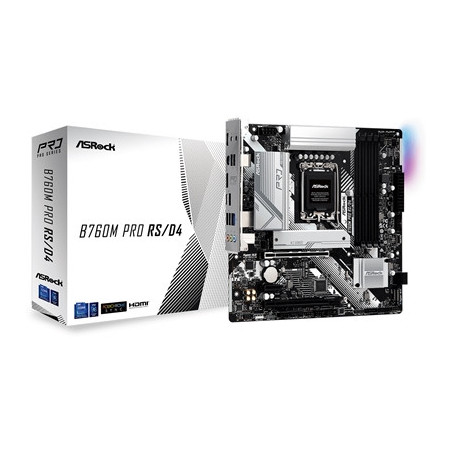 ASRock B760M Pro RS/D4 WiFi Intel 1700 Socket Motherboard  Micro-ATX  4x DDR4 Slots  3x M.2 Sockets  2x USB-C Port  Fitted I/O S