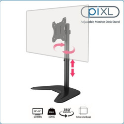 piXL Single Monitor Arm Desk Stand  For Screens up to 32“  Max Weight 10Kg  Freestanding  Height Adjustable  Pivot  Swivel 360