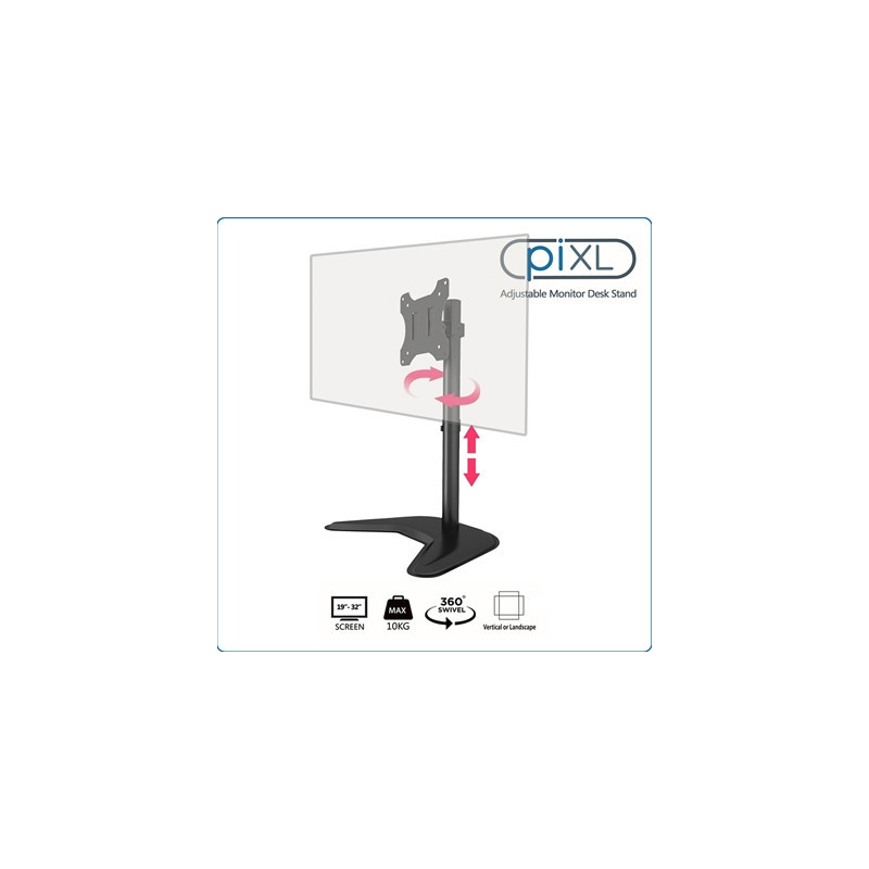 piXL Single Monitor Arm Desk Stand For Screens up to 32“ Max Weight 10Kg Freestanding Height Adjustable Pivot Swivel 360 piXL Single Monitor Arm Desk Stand For Screens up to 32“ Max Weight 10Kg Freestanding Height Adjustable Pivot Swivel 360