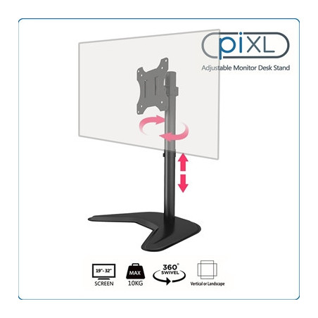 piXL Single Monitor Arm Desk Stand  For Screens up to 32“  Max Weight 10Kg  Freestanding  Height Adjustable  Pivot  Swivel 360