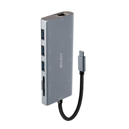 LINDY 43278 DST-Mini Plus USB-C Laptop Mini Docking Station with 4K HDMI  VGA Support & USB-C 100W Pass-Through Charging  3 x US