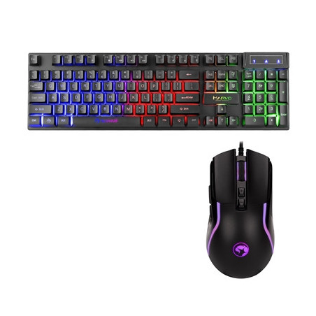 Marvo Scorpion Keyboard and Mouse Bundle featuring Marvo Scorpion K605 3 Colour LED Backlit USB 2.0 Frameless UK Layout Gaming K