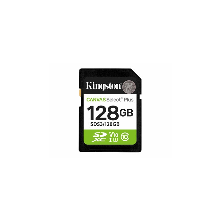 Kingston Canvas Select Plus  SDS3/128GB V30 128GB SD Class 10 UHS-I U3 Flash Card
