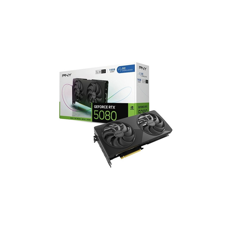 PNY NVIDIA GEFORCE RTX 5080 SLIM OC 16GB GDDR7 Graphics Card  10752 Cuda Cores  2295 MHz Core Clock  Dual Fan  3x DisplayPorts/ 