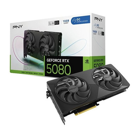 PNY NVIDIA GEFORCE RTX 5080 SLIM OC 16GB GDDR7 Graphics Card  10752 Cuda Cores  2295 MHz Core Clock  Dual Fan  3x DisplayPorts/ 