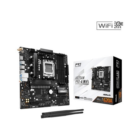 ASRock A620AM PRO-A WIFI AMD Socket AM5 Motherboard  4 x DDR5 Slots  3x M.2 Socket  2.5GbE LAN  Wi-Fi 6E  1x HDMI Port