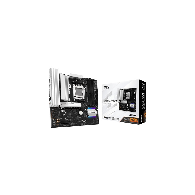 ASRock A620AM PRO RS AMD Socket AM5 Motherboard  4x DDR5 Slots  3x M.2 Socket  2.5GbE LAN  1x HDMI Port/ 1x DisplayPort