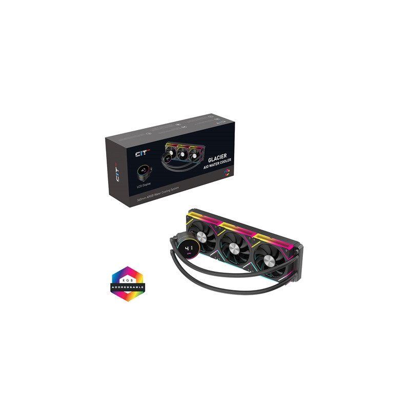 CiT Pro Glacier 360mm Black ARGB Watercooler with Temperature Display - High-Performance AIO CPU Cooling with Infinity PWM Fans 