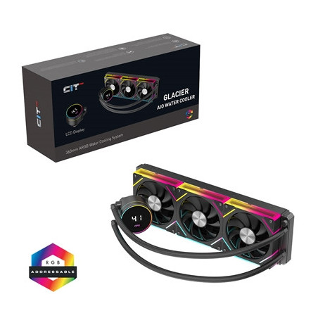 CiT Pro Glacier 360mm Black ARGB Watercooler with Temperature Display - High-Performance AIO CPU Cooling with Infinity PWM Fans 