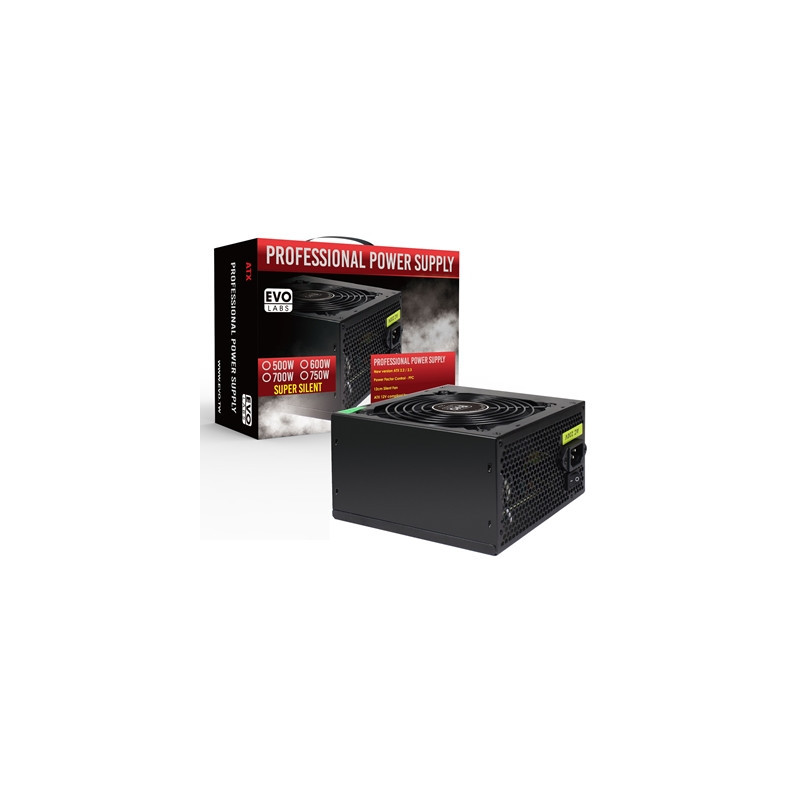EVO LABS BR600-12BL 600W PSU 120mm Black Silent Fan with Improved Ventilation  Non Modular  High-Efficiency  PFC Certified  CE C