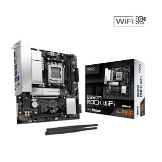 ASRock B850M Rock WiFi AMD AM5 Socket Motherboard  Micro-ATX  2x DDR5 Slots  2x M.2 Sockets  Fitted I/O Shield  2.5GbE LAN  Wi-F