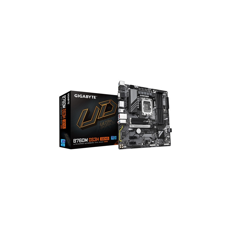 Gigabyte B760M DS3H GEN5 Intel Socket 1700 Motherboard  Micro ATX  4x DDR5 Slots  2x M.2 Sockets  2.5GbE LAN  1x D-Sub / 1x Disp