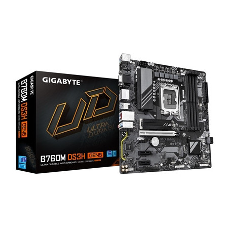 Gigabyte B760M DS3H GEN5 Intel Socket 1700 Motherboard  Micro ATX  4x DDR5 Slots  2x M.2 Sockets  2.5GbE LAN  1x D-Sub / 1x Disp