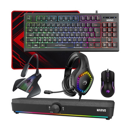 Marvo Scorpion 6-Product Gaming & Streaming Bundle featuring 80% TKL Multimedia Keyboard  Programmable USB Mouse  Non-Slip Mouse