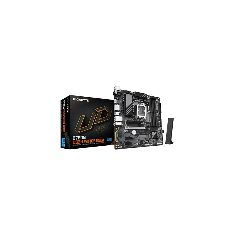 Gigabyte B760M DS3H WIFI6E GEN5 Intel 1700 Socket Motherboard  Micro-ATX  4x DDR5 Slots  2x M.2 Socket  2.5GbE LAN  Wi-Fi 6E  1x