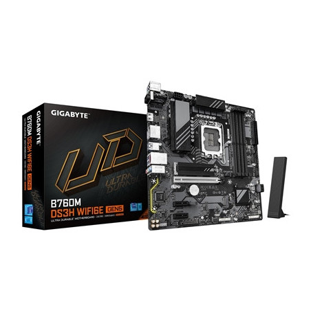 Gigabyte B760M DS3H WIFI6E GEN5 Intel 1700 Socket Motherboard  Micro-ATX  4x DDR5 Slots  2x M.2 Socket  2.5GbE LAN  Wi-Fi 6E  1x