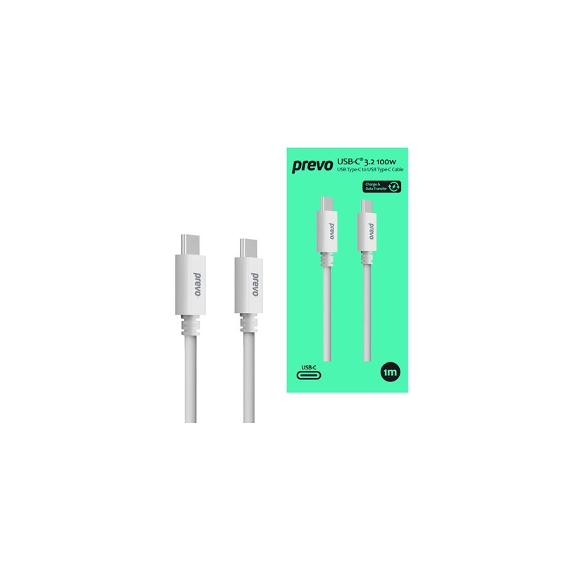 Prevo USB 3.2 100W C to C cable  20V/5A  10GB/20GB/s  White  Superior Design & Performance  Retail Box Packaging