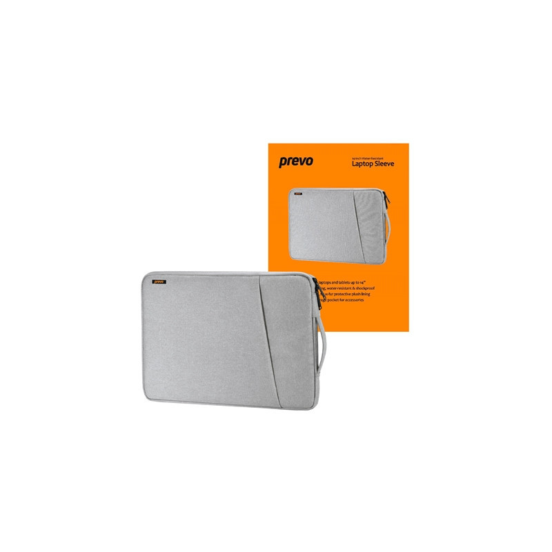 Prevo 14 Inch Laptop Sleeve  Side Pocket  Cushioned Lining  Light Grey