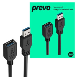 Prevo USBM-USBF-2M USB Extension Cable  USB 3.0 Type-A (M) to USB Type-A (F)  2m  Black  Up to 5Gbps Transmission Rate  Retail B