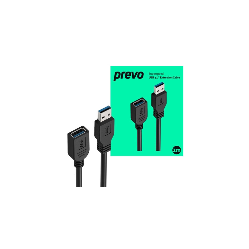 Prevo USBM-USBF-2M USB Extension Cable  USB 3.0 Type-A (M) to USB Type-A (F)  2m  Black  Up to 5Gbps Transmission Rate  Retail B