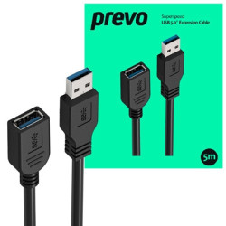 Prevo USBM-USBF-5M USB 3.0 Extension Cable  USB 3.0 Type-A (M) to USB Type-A (F)  5m  Black  Up to 5Gbps Transmission Rate  Reta