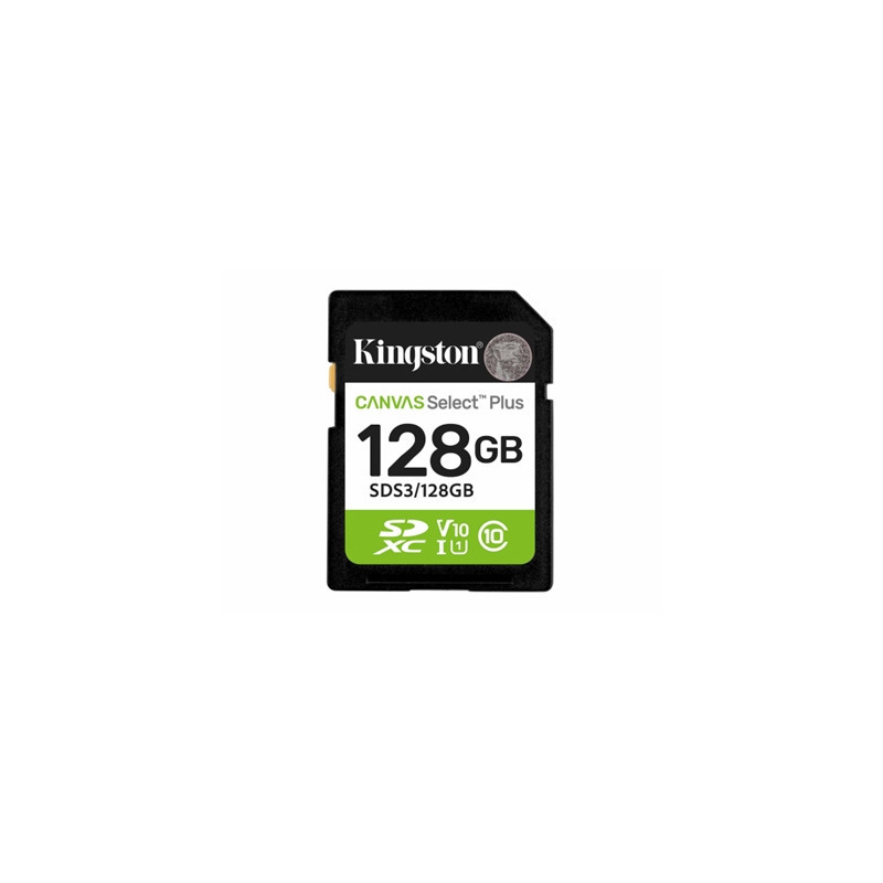 Kingston Canvas Select Plus  SDS3/128GB V30 128GB SD Class 10 UHS-I U3 Flash Card