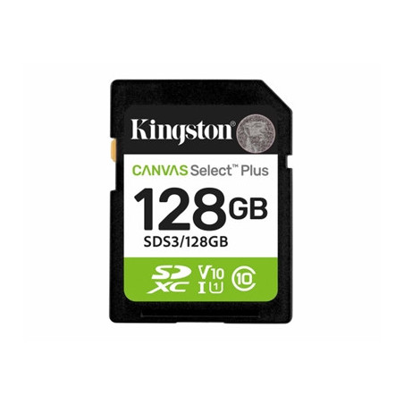 Kingston Canvas Select Plus  SDS3/128GB V30 128GB SD Class 10 UHS-I U3 Flash Card