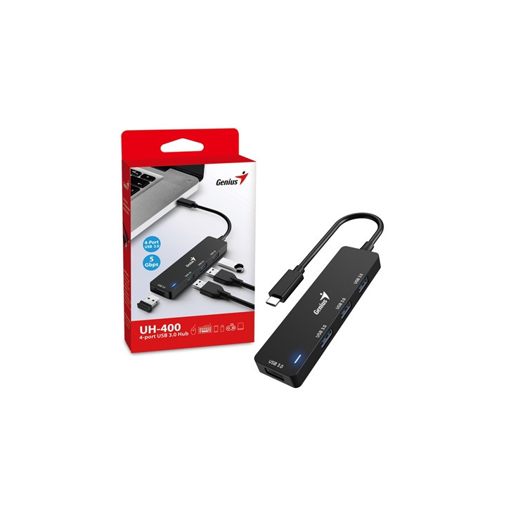 Genius 4 Port USB-C Hub  4 x USB 3.0 Type-A (F) Ports  Plug and Play Installation