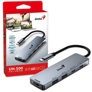 Genius USB Type-C 5-In-1 Hub Docking Station with USB-C 100W Power Delivery  USB-C 3.0  2x USB A 3.0  4K HDMI  PC  Laptop  Table