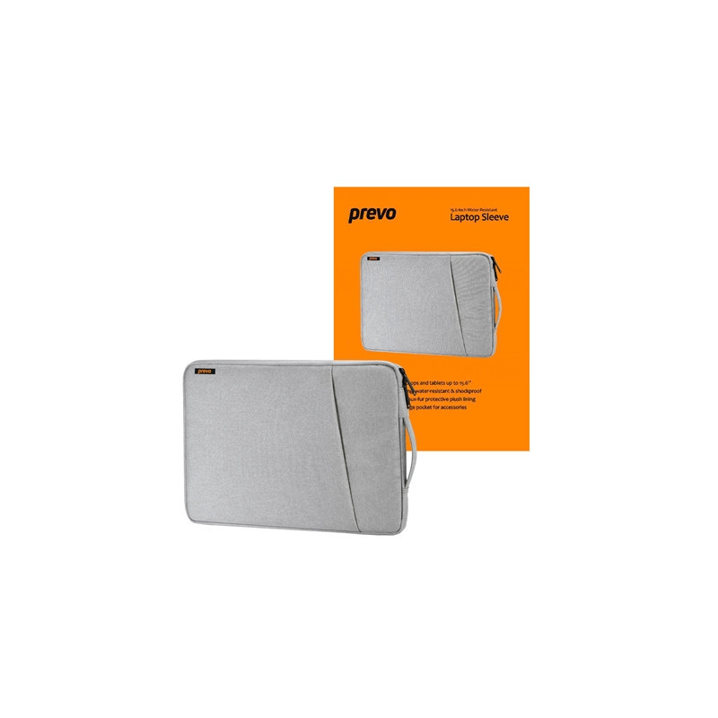 Prevo 15.6 Inch Laptop Sleeve  Side Pocket  Cushioned Lining  Light Grey