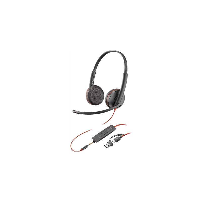 Plantronics Blackwire 3225 Stereo USB-C Headset with 3.5mm Jack & USB-C/A Adapter (Bulk Pack- Non-Retail)