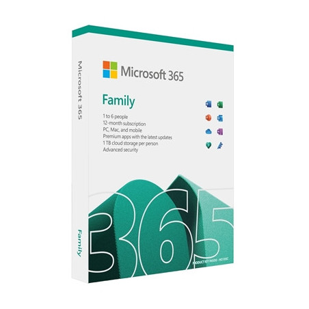 Microsoft 365 Family Medialess 1 Year Subscription 6 Users - Retail Boxed FY25H2