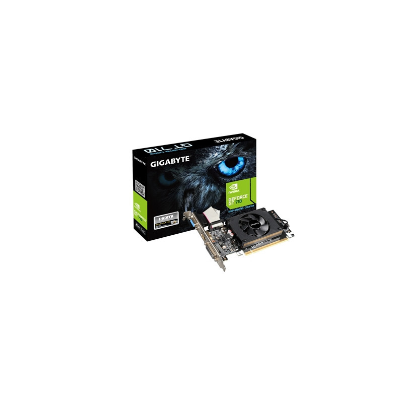 Gigabyte NVIDIA GeForce GT 710 2GB DDR3 Low Profile Graphics Card  954 MHz Core Clock  Single Fan  1x DVI-D / 1x D-Sub / 1x HDMI