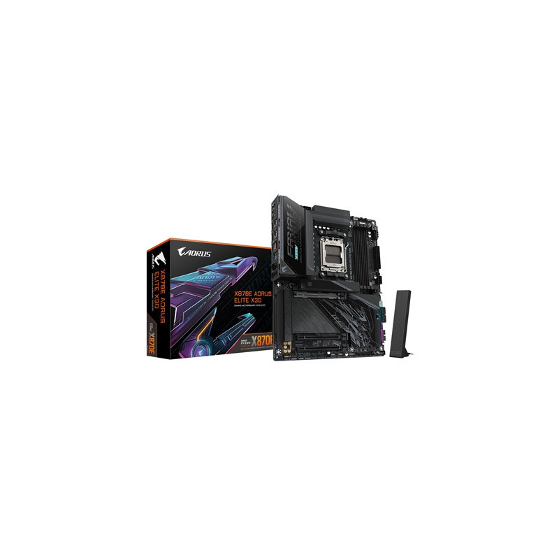 Gigabyte X870E AORUS ELITE X3D AMD AM5 Socket Motherboard  ATX  4x DDR5 Slots  4x M.2 Sockets  Fitted I/O Shield  5GbE LAN  Wi-F