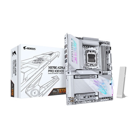 Gigabyte X870E AORUS PRO X3D ICE AMD AM5 Socket Motherboard  ATX  4x DDR5 Slots  4x M.2 Sockets  Fitted I/O Shield  5GbE LAN  Wi