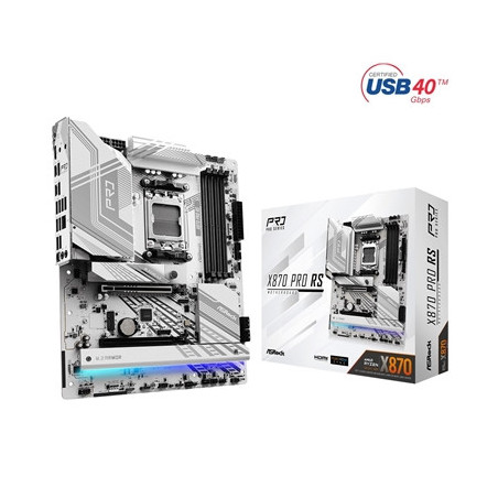 ASRock X870 PRO RS AMD AM5 Socket Motherboard  ATX  4x DDR5 Slots  3x M.2 Sockets  3x USB-C Port  Fitted I/O Shield  2.5GbE LAN 