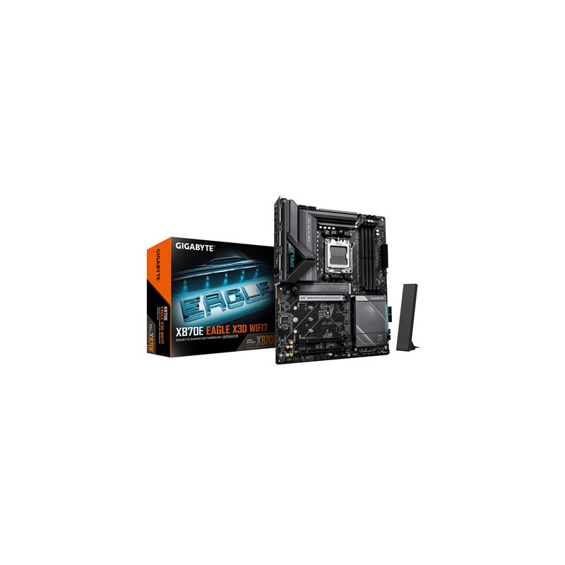 Gigabyte X870E EAGLE X3D WIFI7 AMD AM5 Socket Motherboard  ATX  4x DDR5 Slots  4x M.2 Sockets  Fitted I/O Shield  5GbE LAN  Wi-F