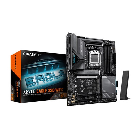 Gigabyte X870E EAGLE X3D WIFI7 AMD AM5 Socket Motherboard  ATX  4x DDR5 Slots  4x M.2 Sockets  Fitted I/O Shield  5GbE LAN  Wi-F
