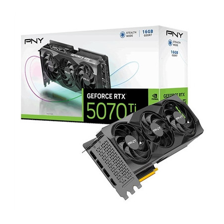 PNY NVIDIA GEFORCE RTX 5070 Ti 16GB  GDDR7 Graphics Card  8960 CUDA Cores  2295 MHz Core Clock  Triple Fan  3x Display Ports / 1