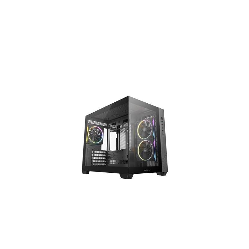 DeepCool CG330 3F ARGB Dual-Chamber Micro-ATX Tower Case  Tempered Glass Panels  3 x 120mm ARGB Fans  USB 3.0  ITX/Micro-ATX  Bl