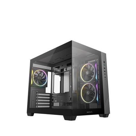 DeepCool CG330 3F ARGB Dual-Chamber Micro-ATX Tower Case  Tempered Glass Panels  3 x 120mm ARGB Fans  USB 3.0  ITX/Micro-ATX  Bl